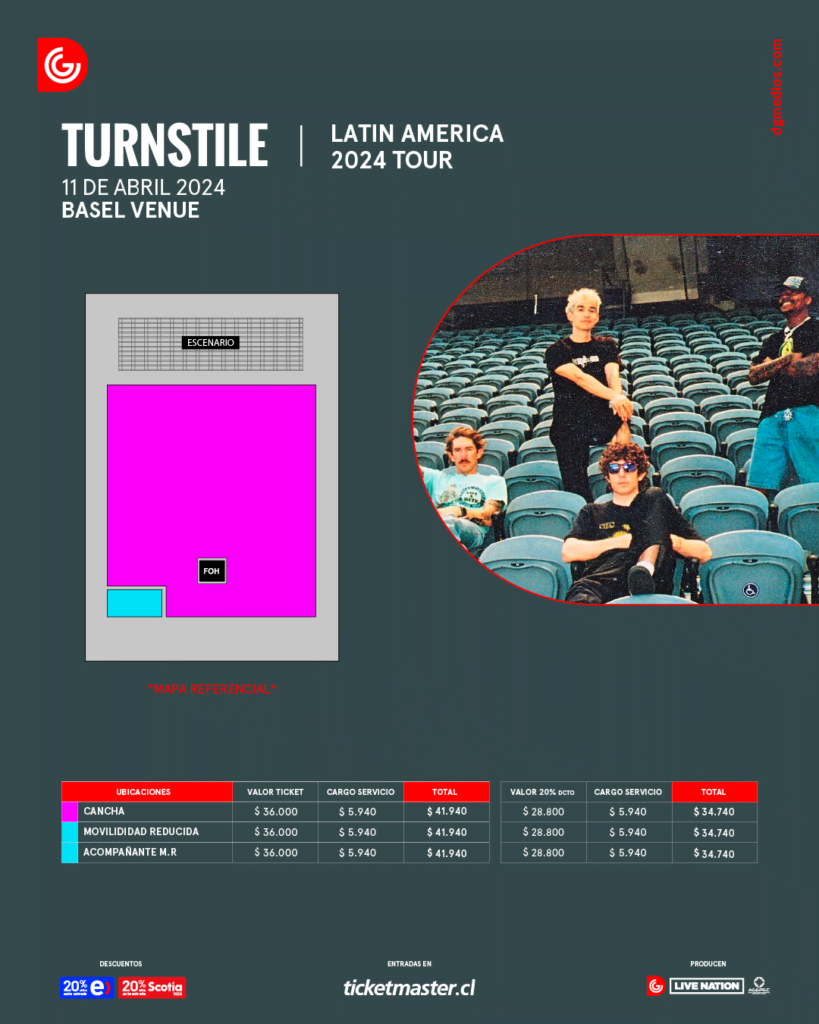 Turnstile en Chile: El Latin American Tour 2024 llega a Basel 2 Mapa y Precios Turnstile