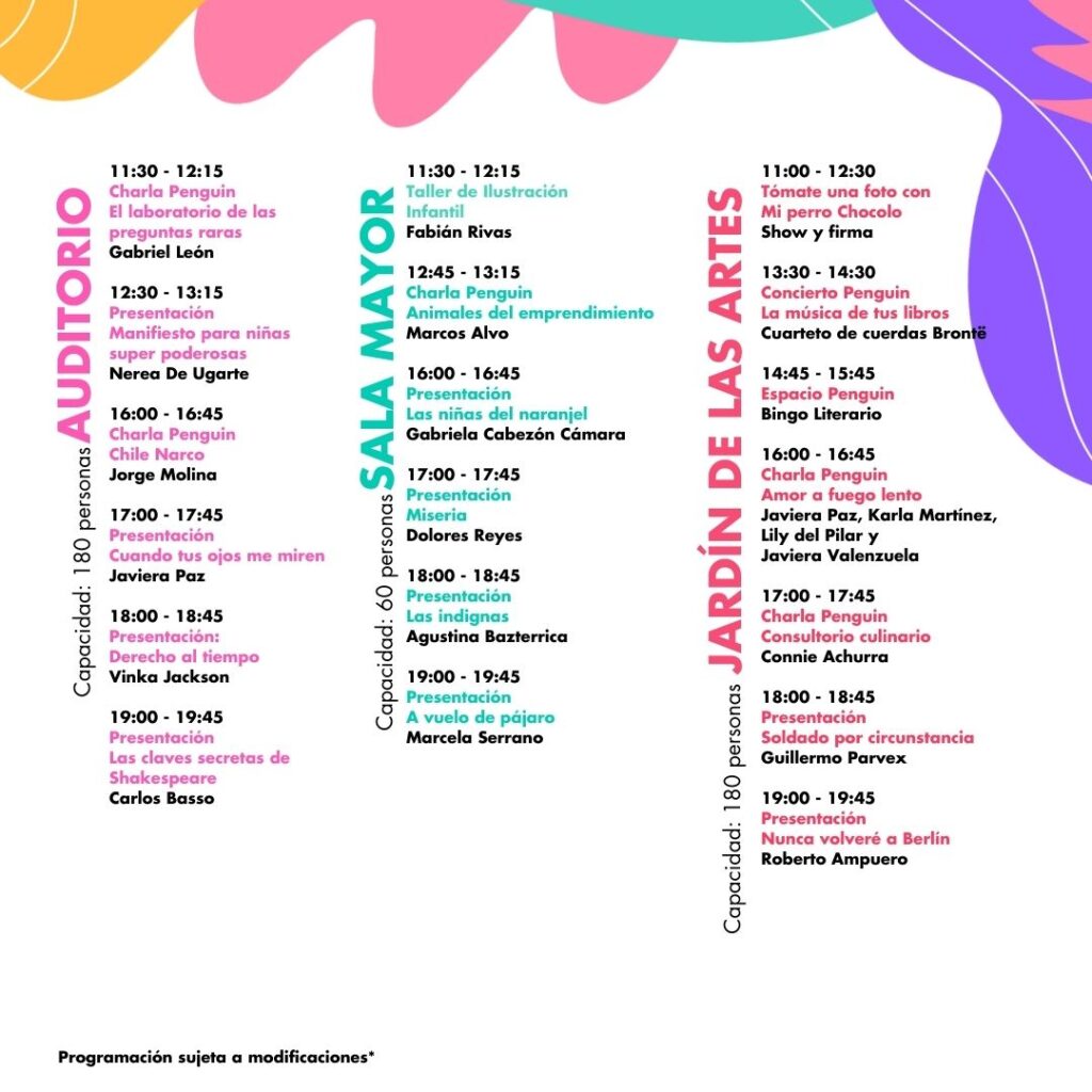 Festival Penguin: Lanzamientos, talleres, conversaciones, firmas y actividades gratuitas en Providencia 1 Programa presentaciones sabado 2