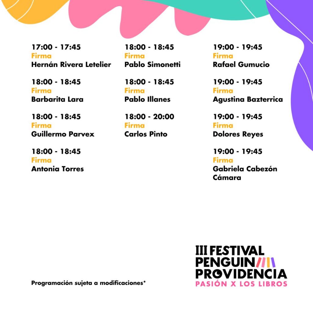 Festival Penguin: Lanzamientos, talleres, conversaciones, firmas y actividades gratuitas en Providencia 4 Programas firmas domingo 3
